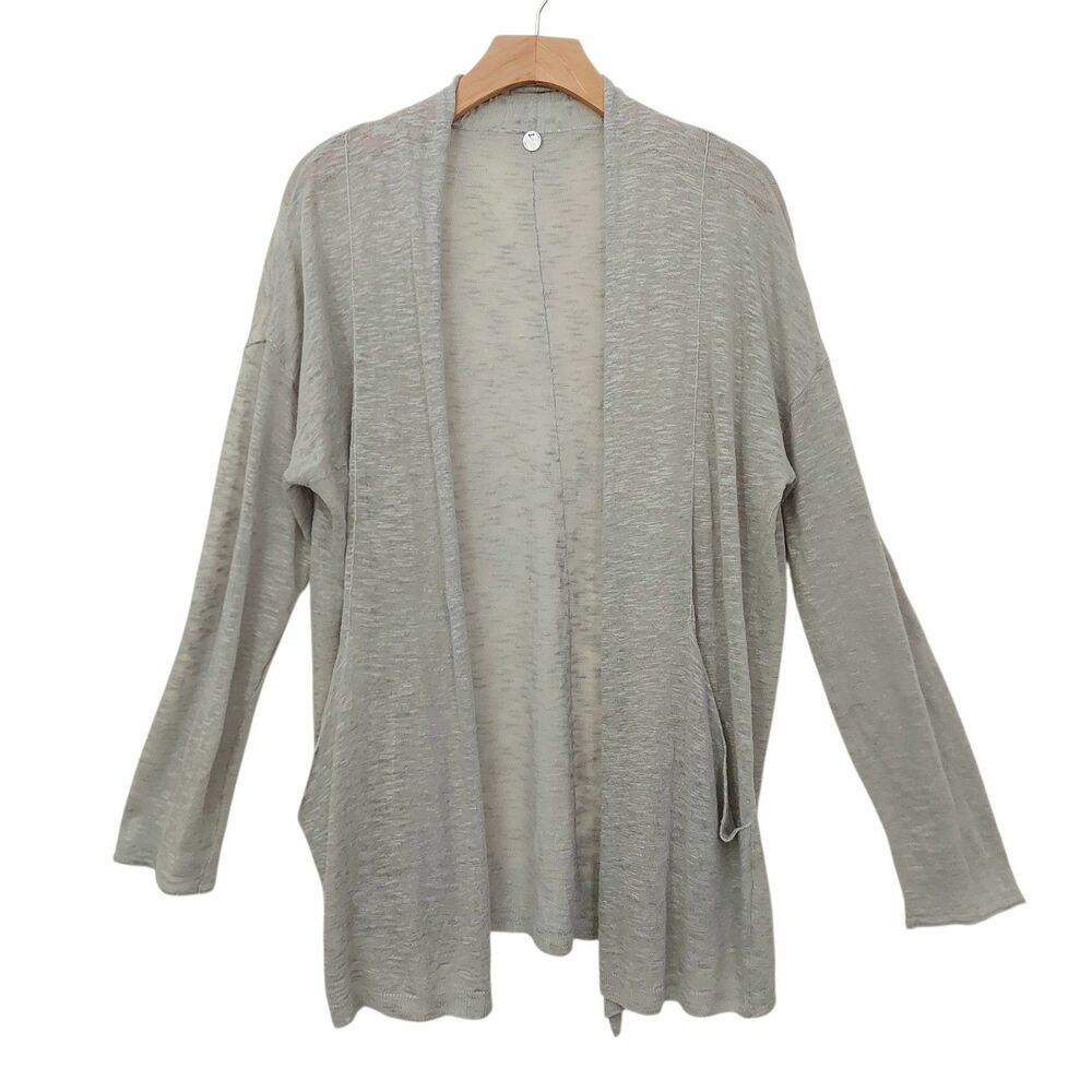 Margaret O'Leary Cardigan Womens Small Green Linen Open Front Coastal Boho